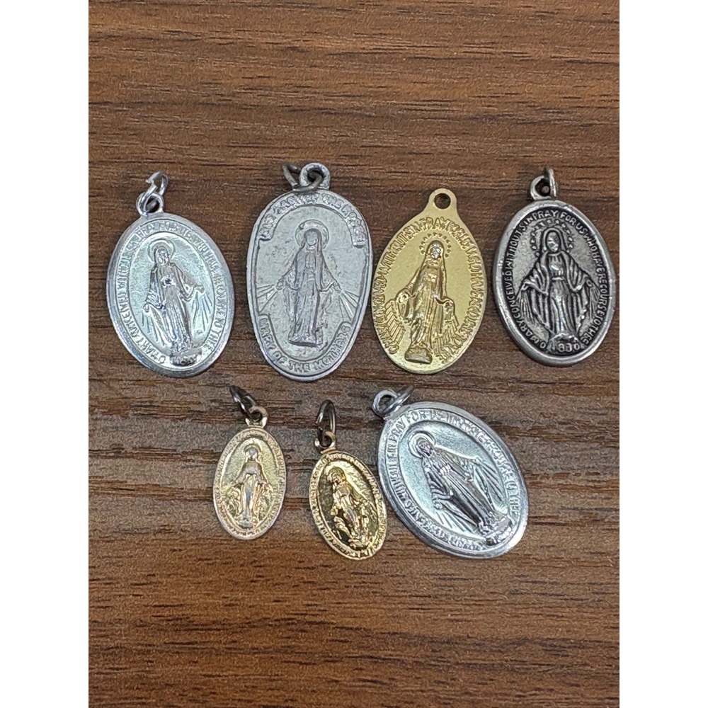 Vintage MARY Medal Religious Catholic MIRACULOUS MEDAL Holy Pendant Lot of 7